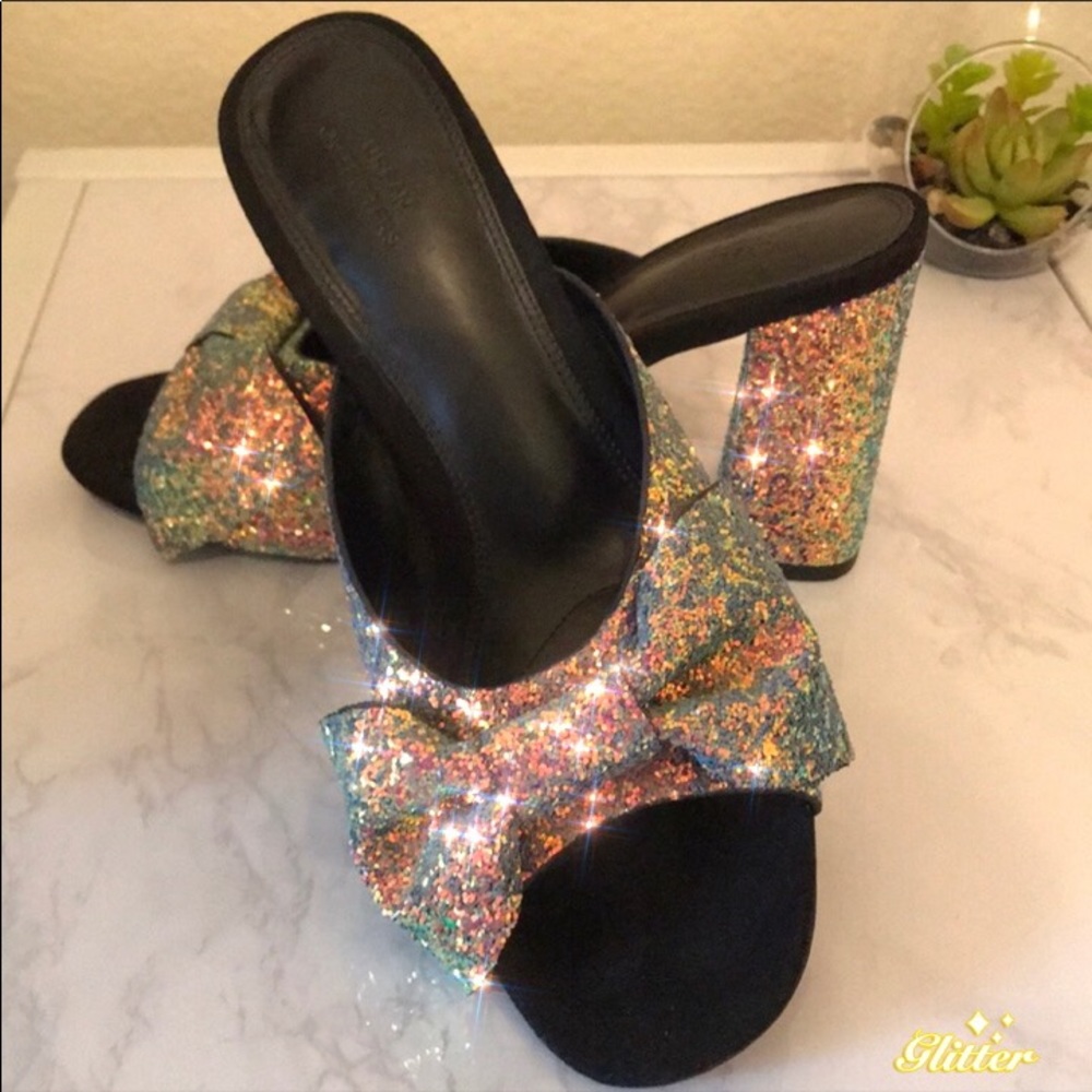 Mermaid Glitter Urban Outfitters chunky heel mule